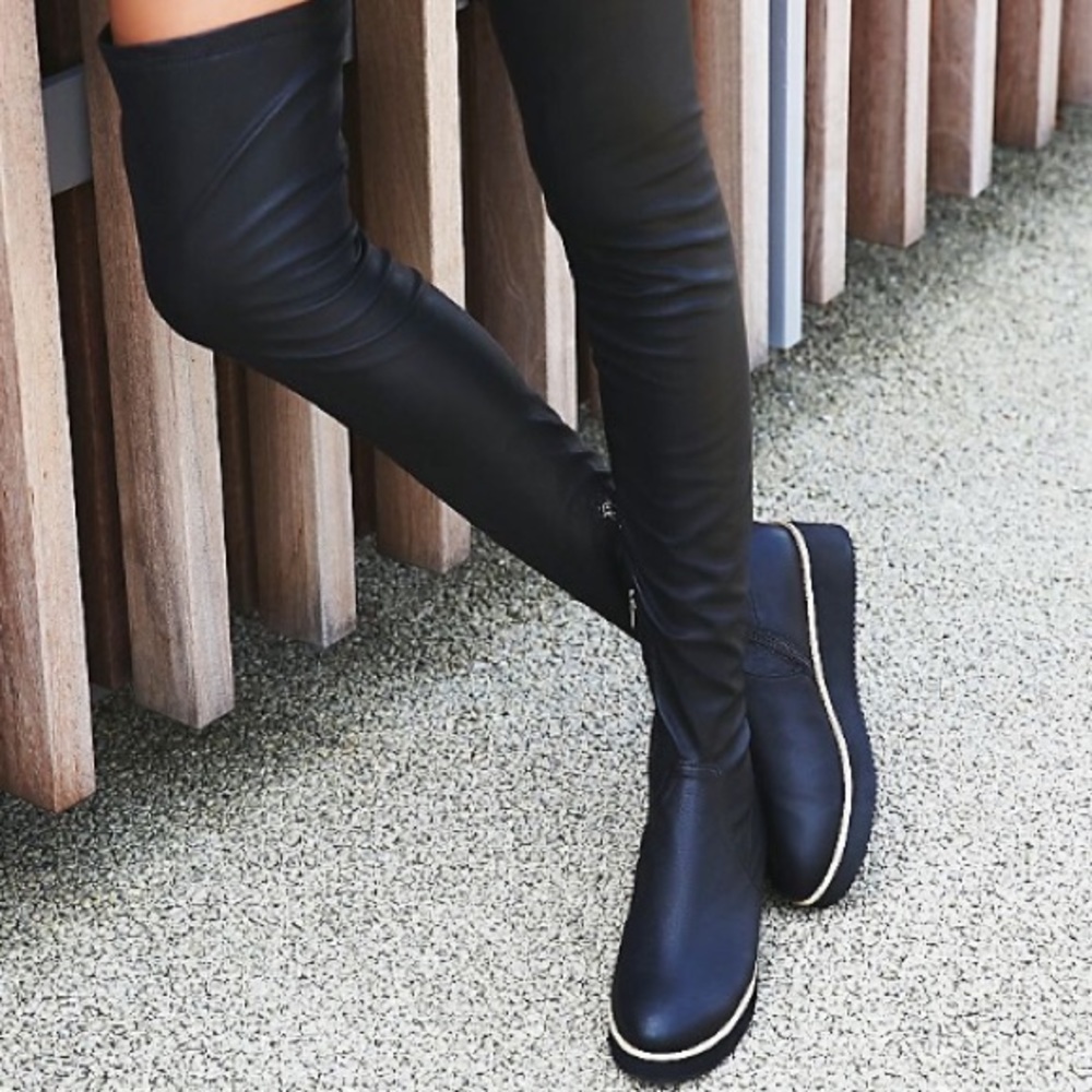 FREE PEOPLE ⚡️BROWN Vegan Leather overthekneeboots
